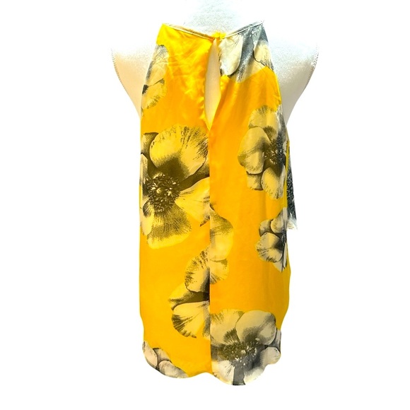 BCX Tank Top, Very Soft and Sheer Yellow Floral Keyhole Layered - Picture 5 of 8
